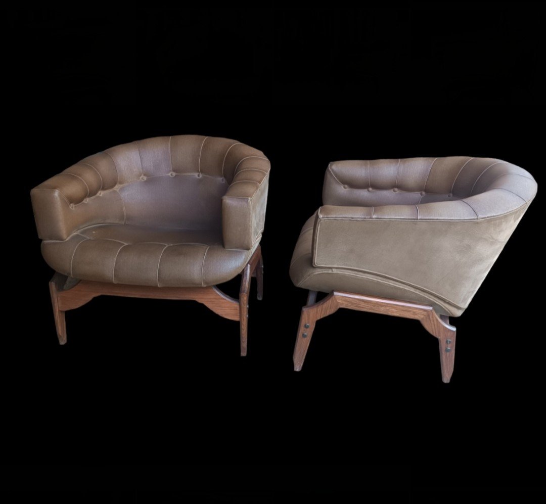Fauteuils "croissant"  d'ico Parisi en Cuir, Nubuck Et Palissandre  