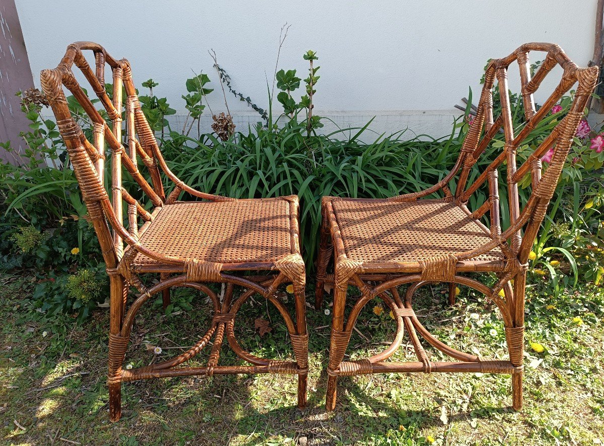 Paire De Chaises Bambou Et Osier Tressé 70'-photo-3