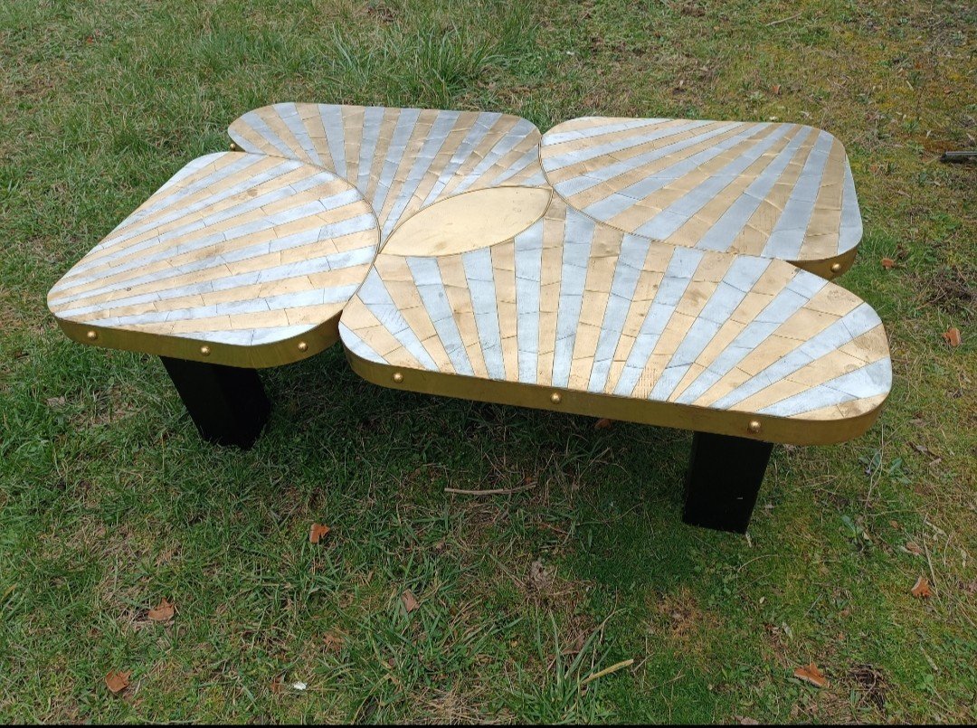 Coffee Table Marqueterie De Métal Par Marko Fin 20 ème 
