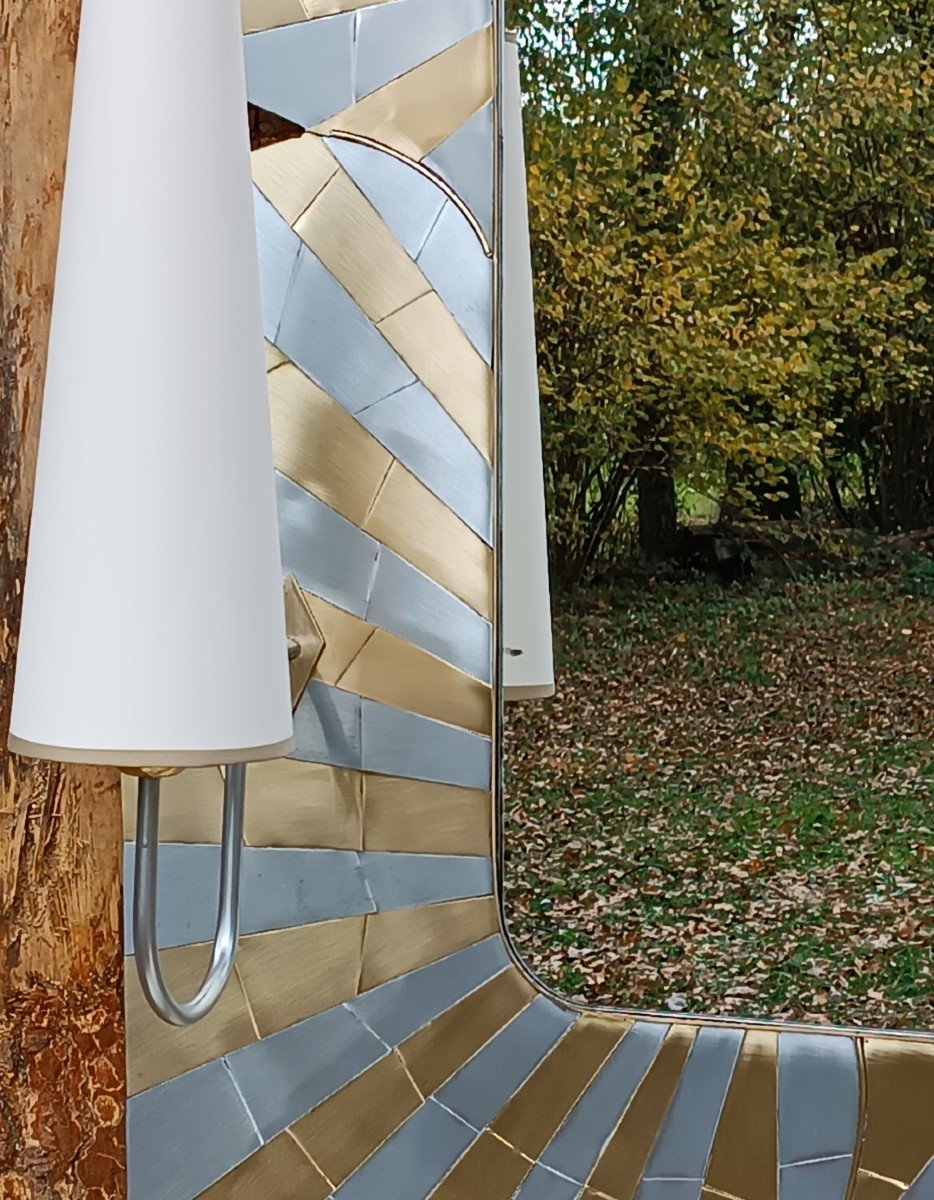 Free Form Mirror Brass And Zinc Marquetry -photo-2