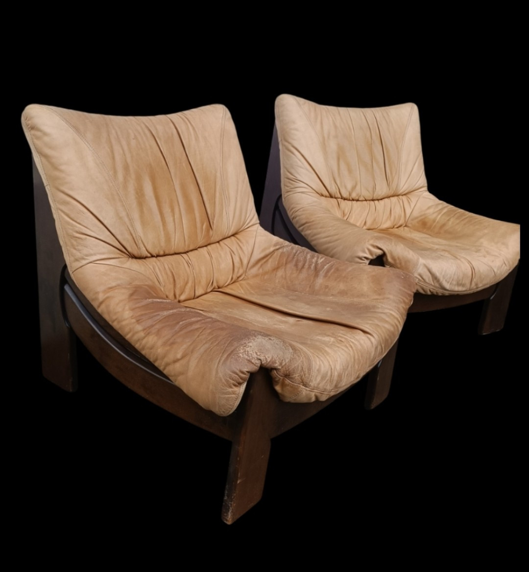 Fauteuils  vintage cuir Maison Regain 70