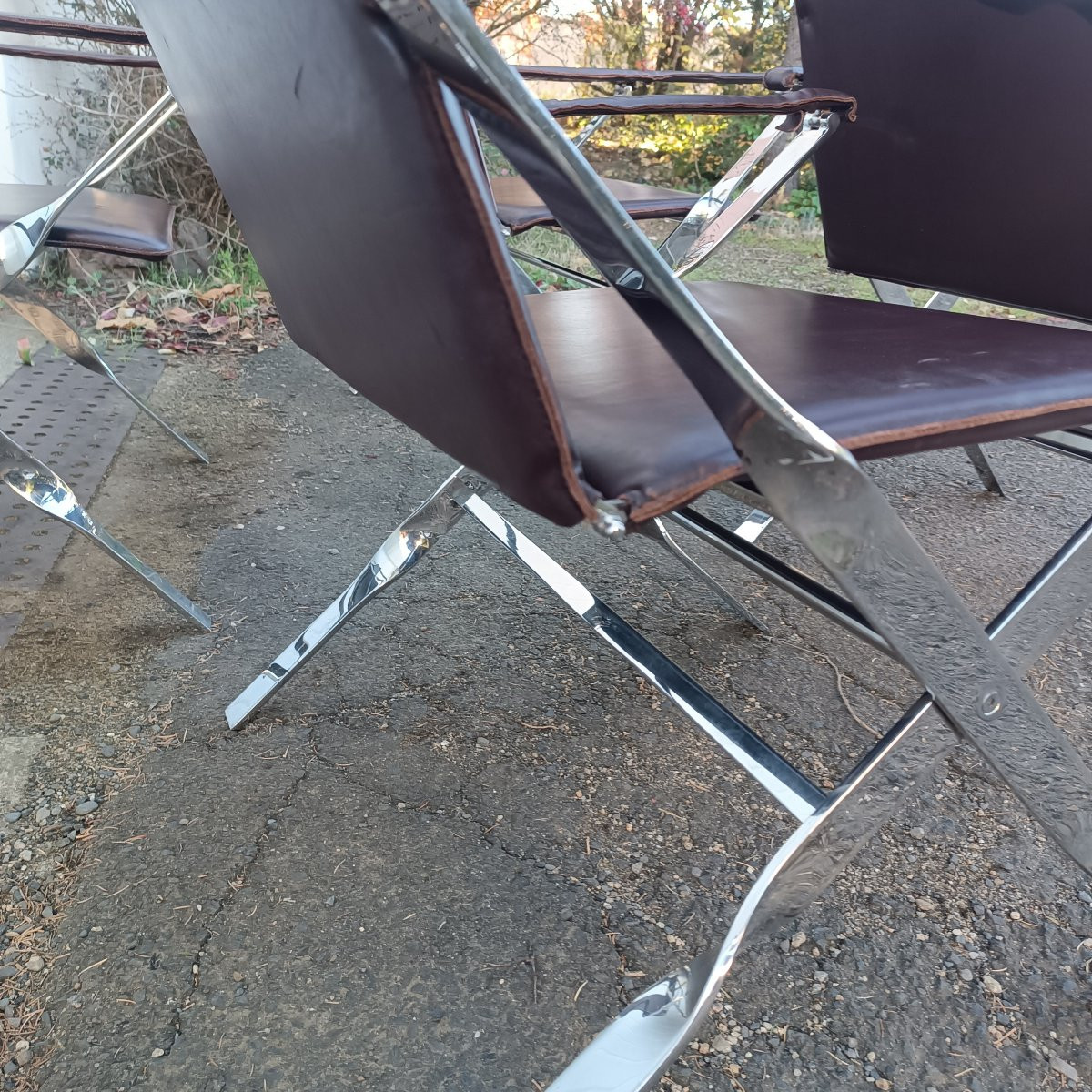 4 Antonio Citterio Folding Armchairs In Leather And Chrome -photo-1