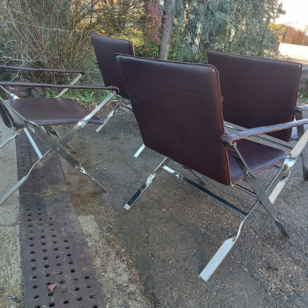 4 Antonio Citterio Folding Armchairs In Leather And Chrome -photo-2
