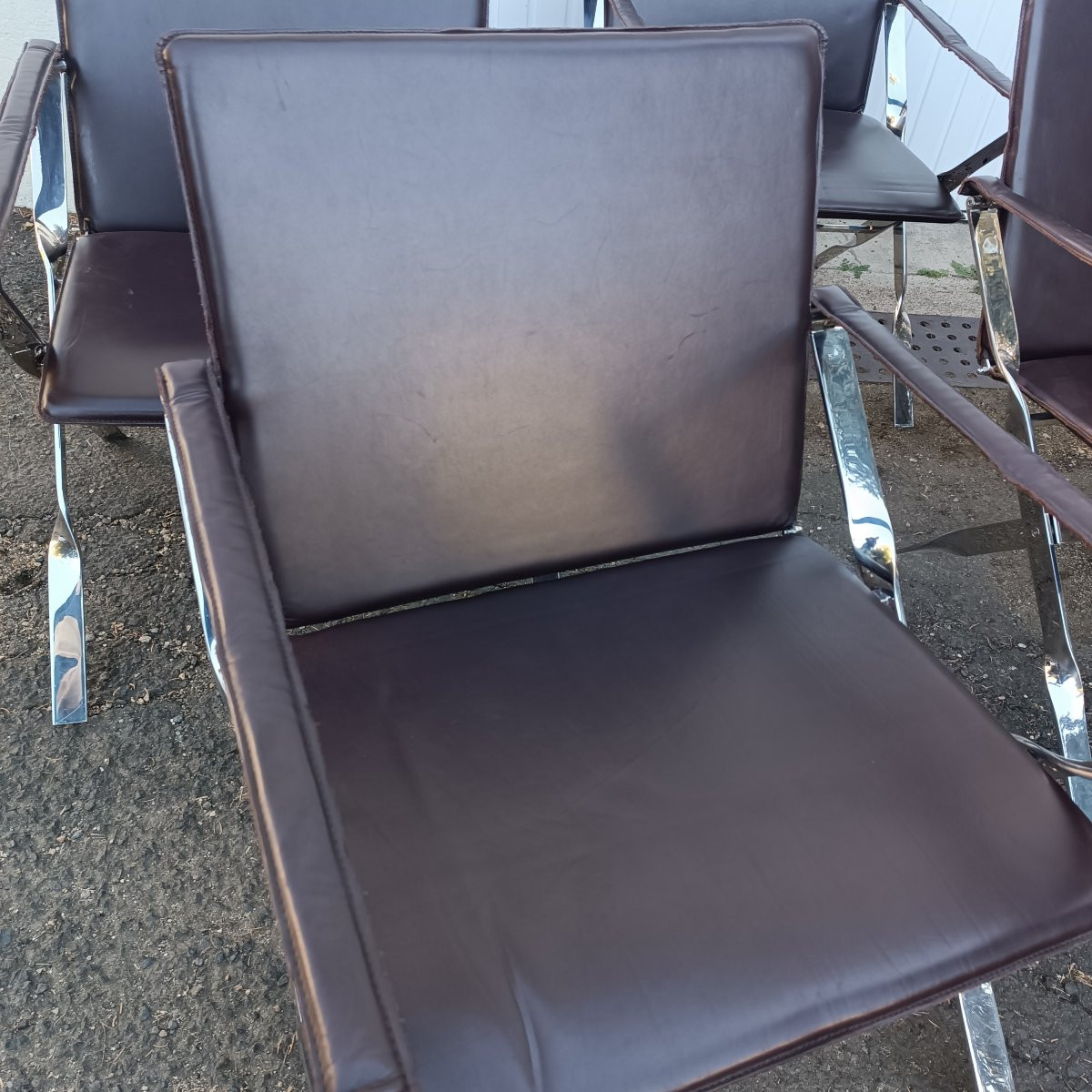 4 Antonio Citterio Folding Armchairs In Leather And Chrome -photo-3
