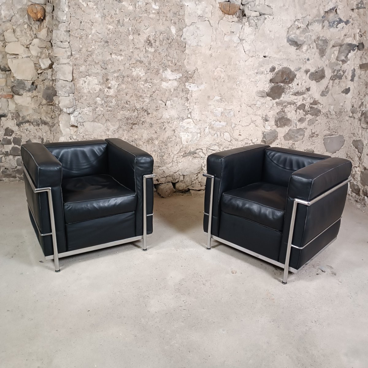 Pair Of Le Corbusier Lc2 Armchairs By Cassina 
