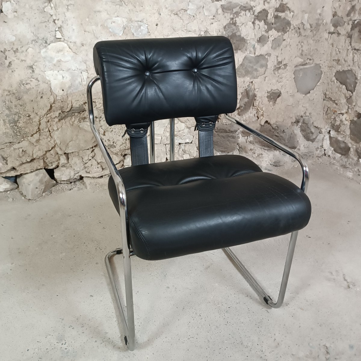 6 Tucroma Chairs By Guido Faleschini, Black Leather -photo-4