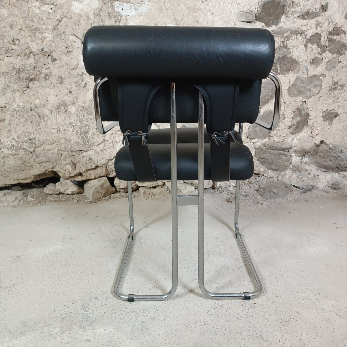 6 Tucroma Chairs By Guido Faleschini, Black Leather -photo-1