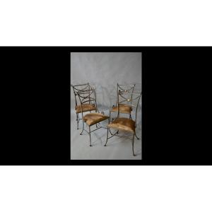 Série De 4 Chaises Italiennes Stylisées  En Fer Forgé 70s