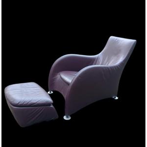 “loge” Leather Armchair And Ottoman By Gérard Van Der Berg For Montis