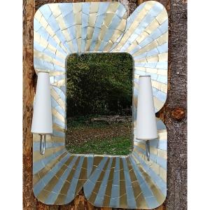 Free Form Mirror Brass And Zinc Marquetry 