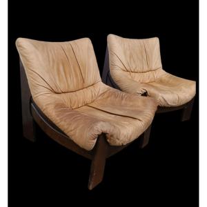 Fauteuils  vintage cuir Maison Regain 70