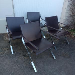4 Antonio Citterio Folding Armchairs In Leather And Chrome 
