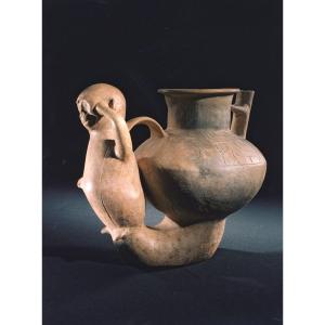 Vase Avec Anse Versoir Représentant Un Singe - Précolombien