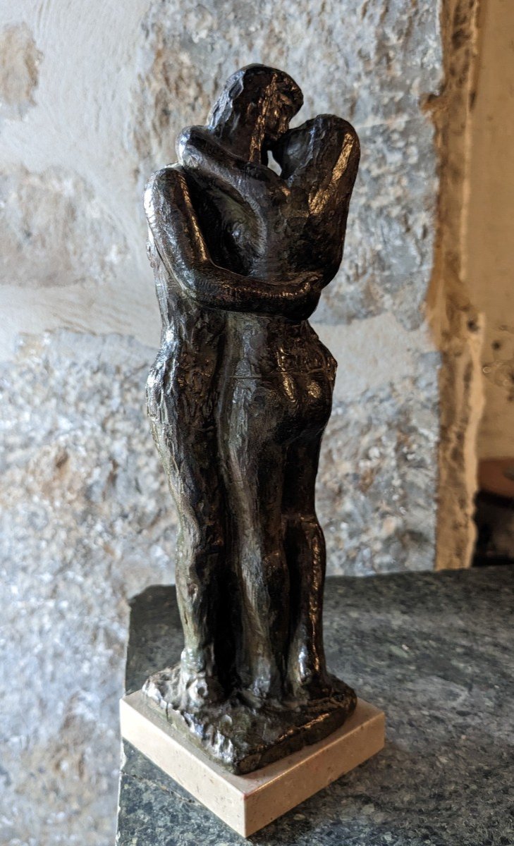 Lucien Gibert(1904-1988)  Couple Amoureux, Le Baiser, Bronze Signé,  Cachet Fondeur-photo-3