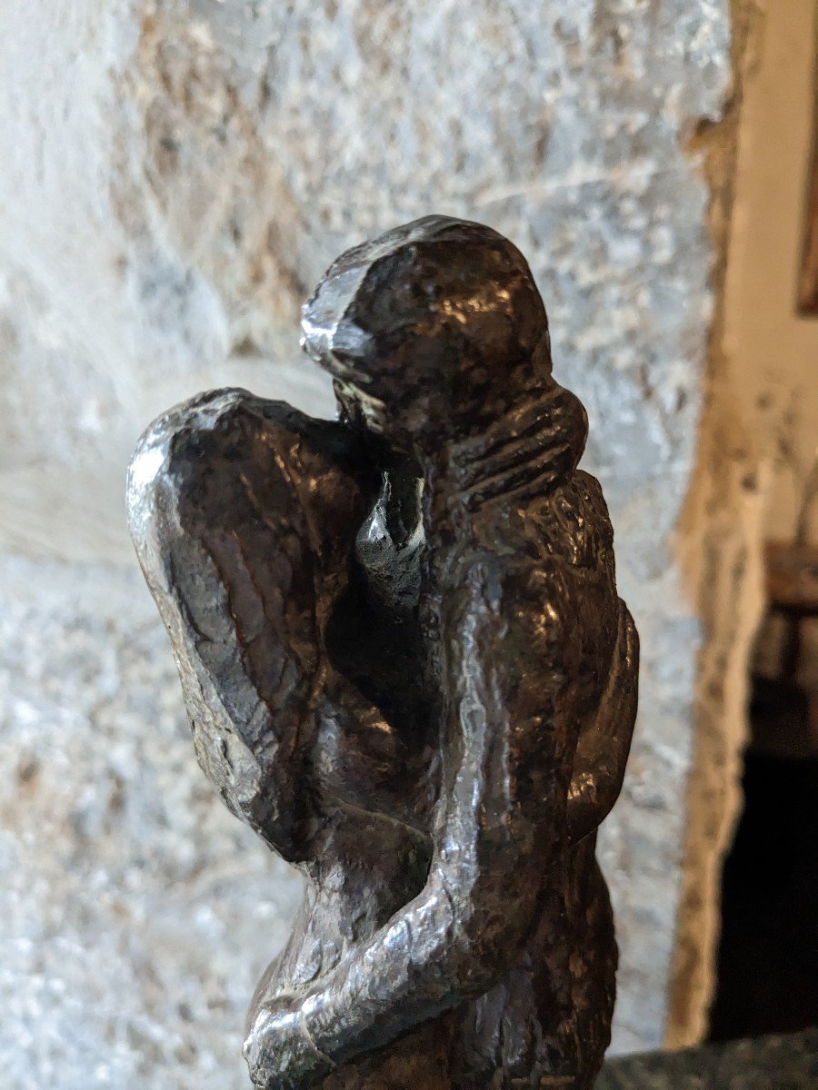 Lucien Gibert(1904-1988)  Couple Amoureux, Le Baiser, Bronze Signé,  Cachet Fondeur-photo-2