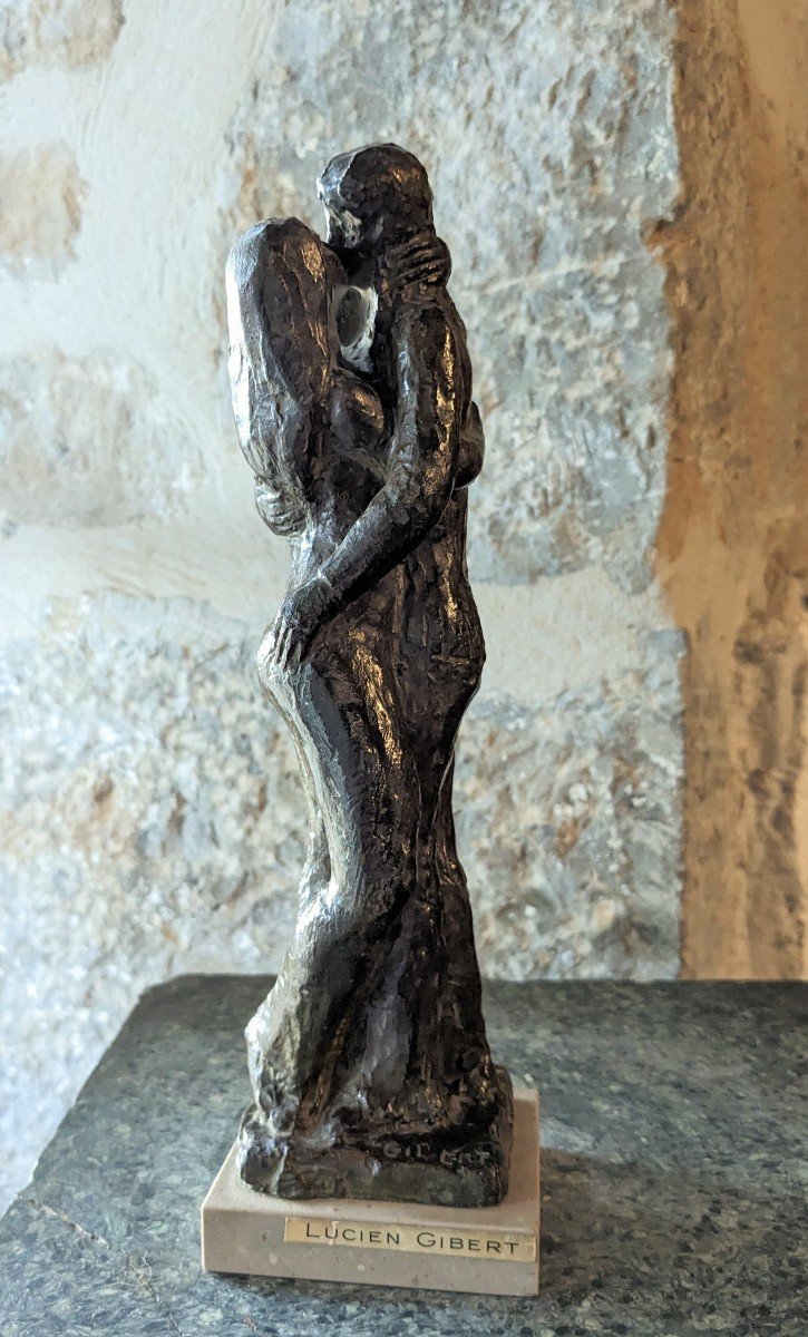 Lucien Gibert(1904-1988)  Couple Amoureux, Le Baiser, Bronze Signé,  Cachet Fondeur