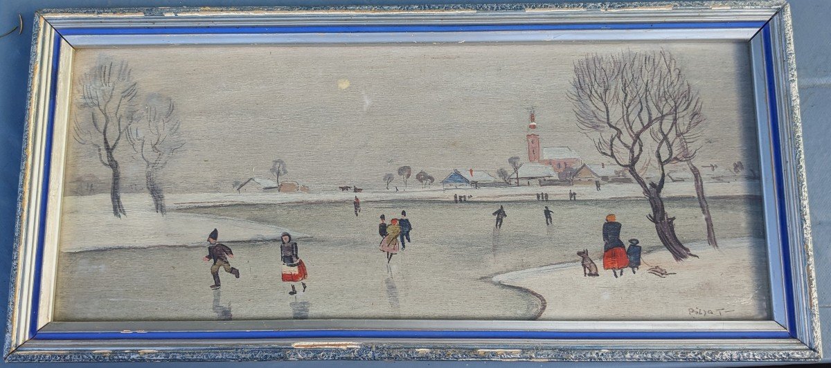 Tibor Polya 1886-1937, Ice Skaters, Hungarian Painter
