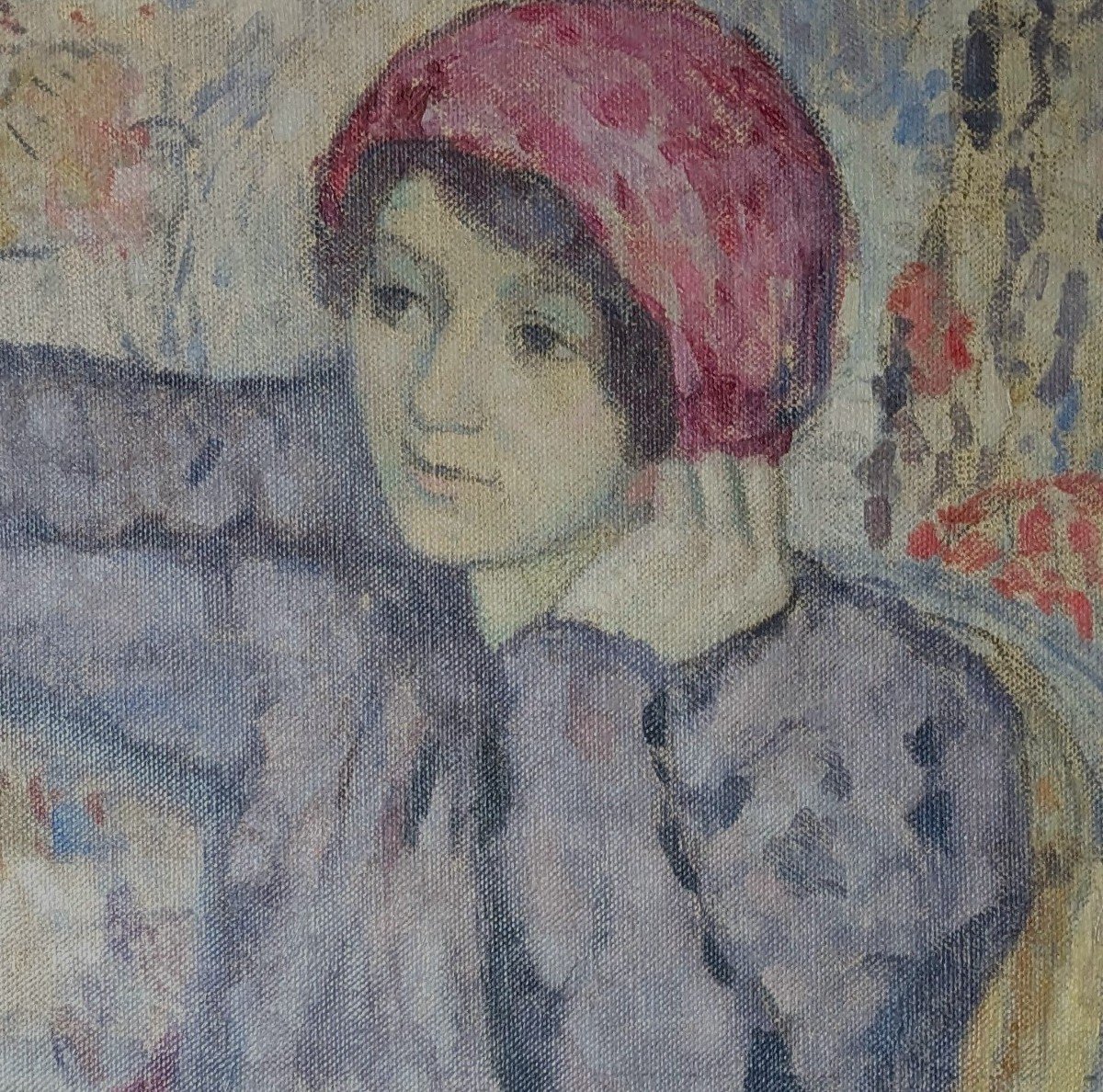 Paul Renaudot (1871-1920) Impressionist, Young Girl With A Pink Scarf-photo-4