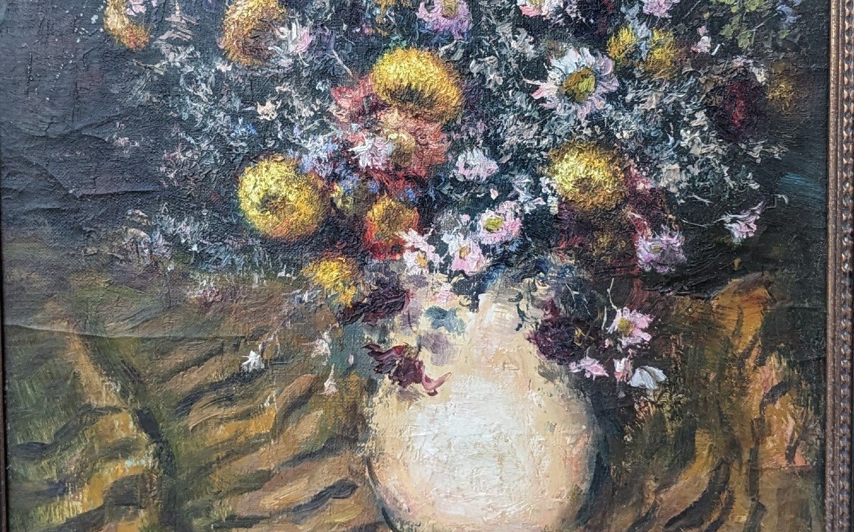 Roger Berckmans, Born In 1900, Belgian School, Bouquet Of Flowers, Oil On Canvas -photo-3