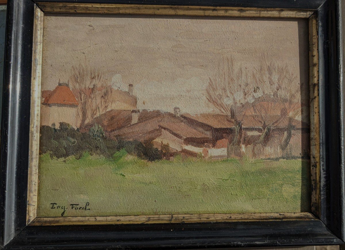 Eugene Forel, (1858-1938) Landscape With Houses, Bordeaux? , Oil On Panel-photo-3