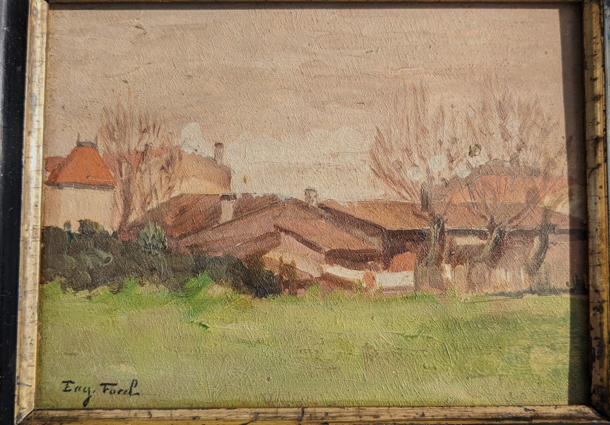 Eugene Forel, (1858-1938) Landscape With Houses, Bordeaux? , Oil On Panel-photo-2