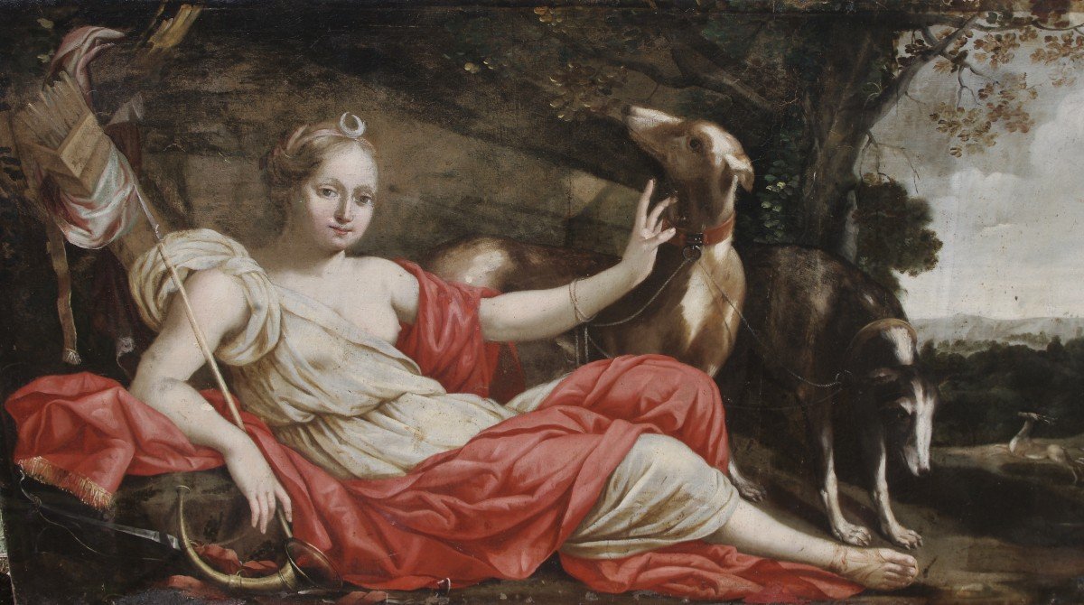 Large 17th Century Painting, The Rest Of Diana, 226cm By 91cm Period Frame -photo-2