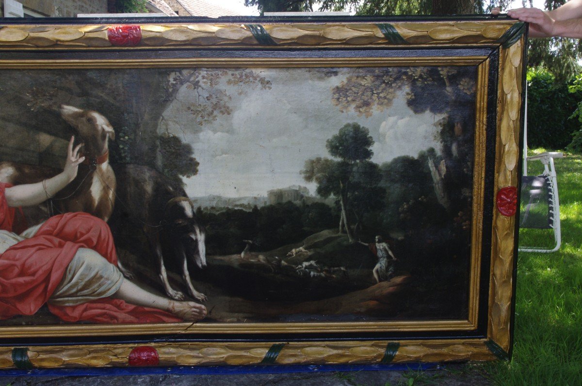 Large 17th Century Painting, The Rest Of Diana, 226cm By 91cm Period Frame -photo-8