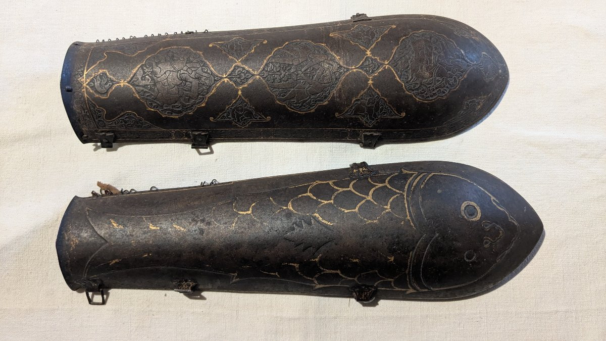 2 19th Century Indian Bazu Bands, Gilded And Chiseled Decorations-photo-4