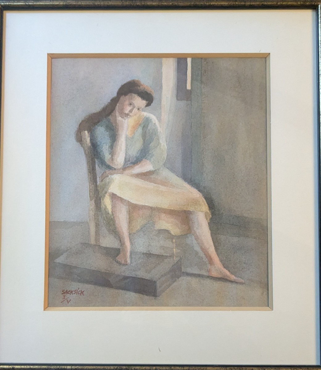 Gilles Sacksick , Julie assise, aquarelle -photo-2