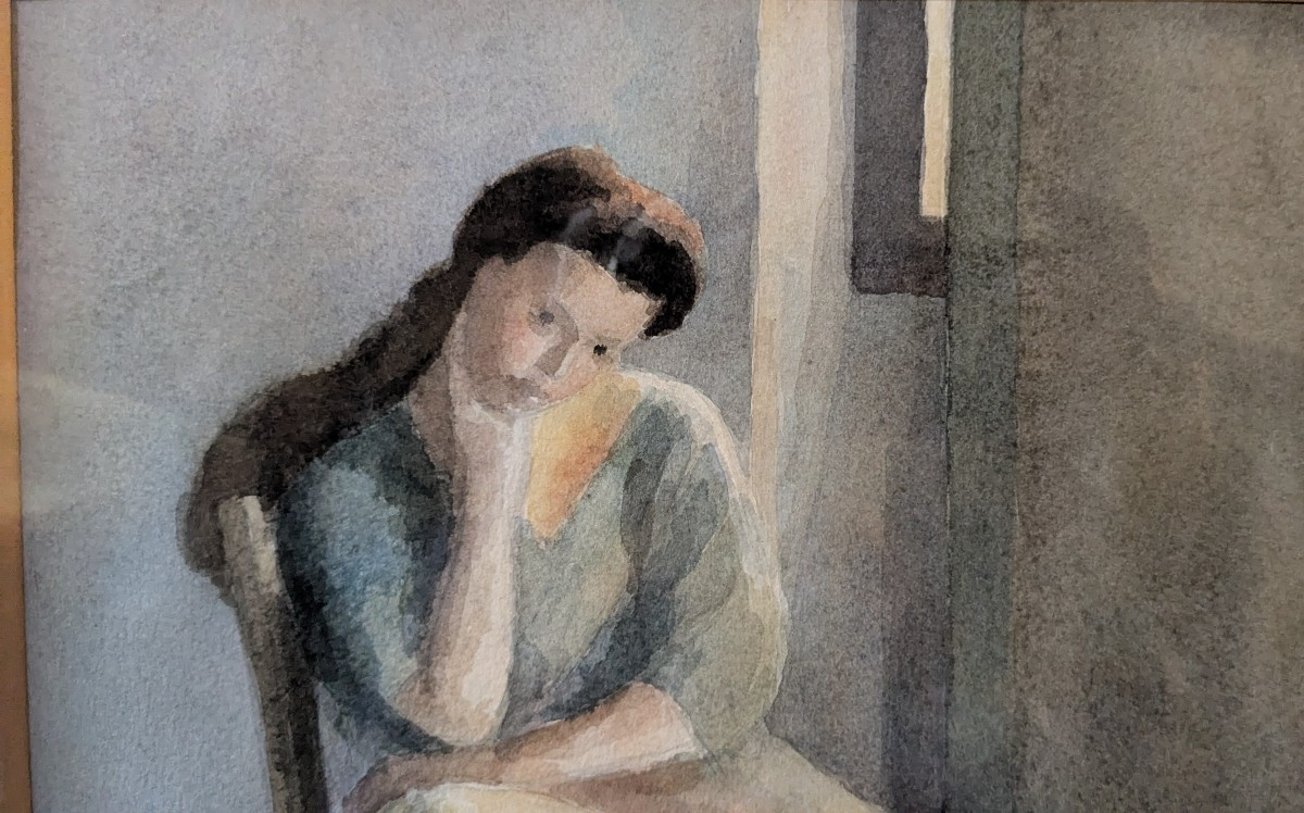 Gilles Sacksick , Julie assise, aquarelle -photo-4