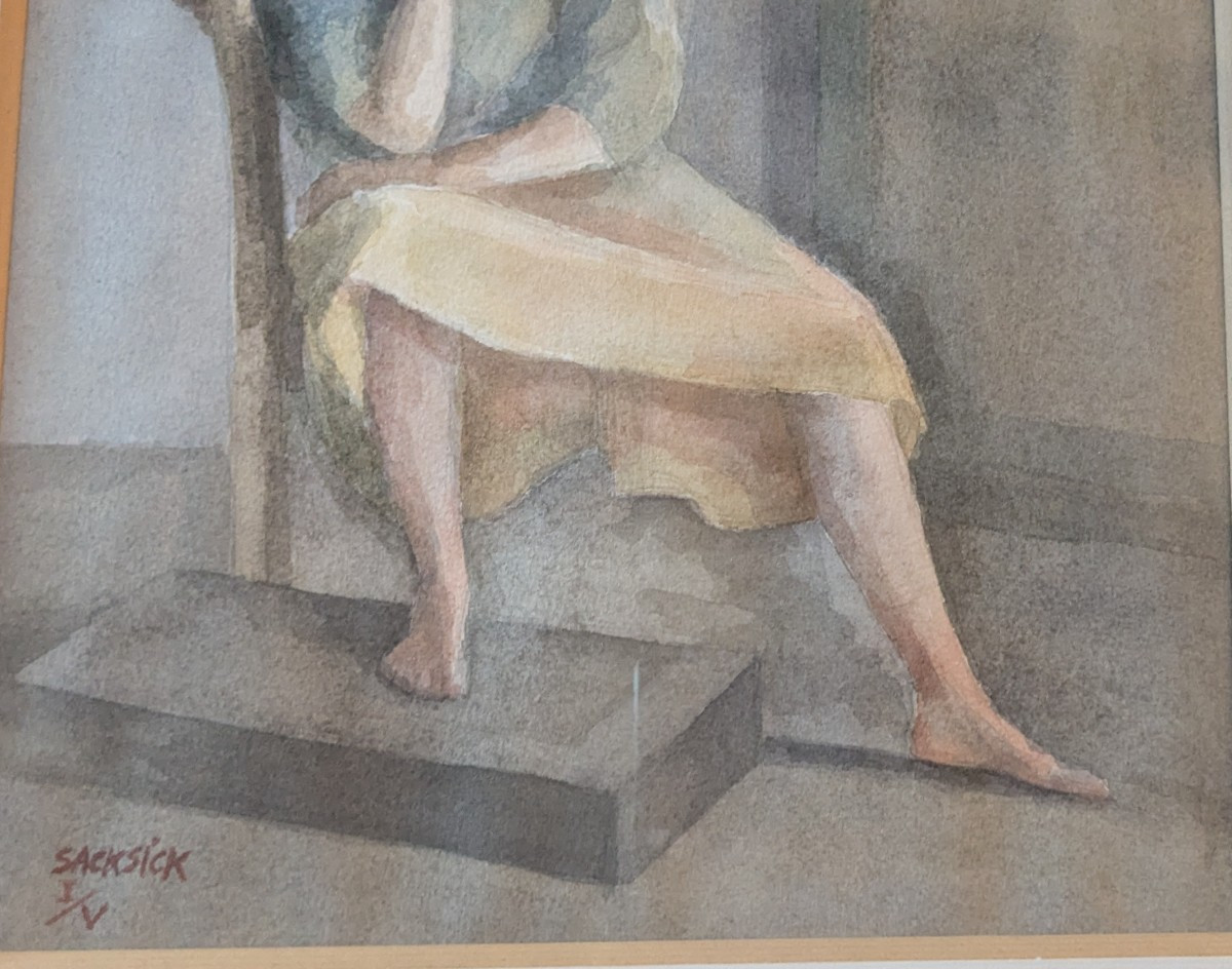 Gilles Sacksick , Julie assise, aquarelle -photo-1