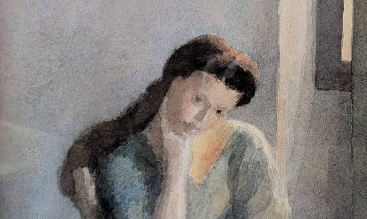Gilles Sacksick , Julie assise, aquarelle -photo-2