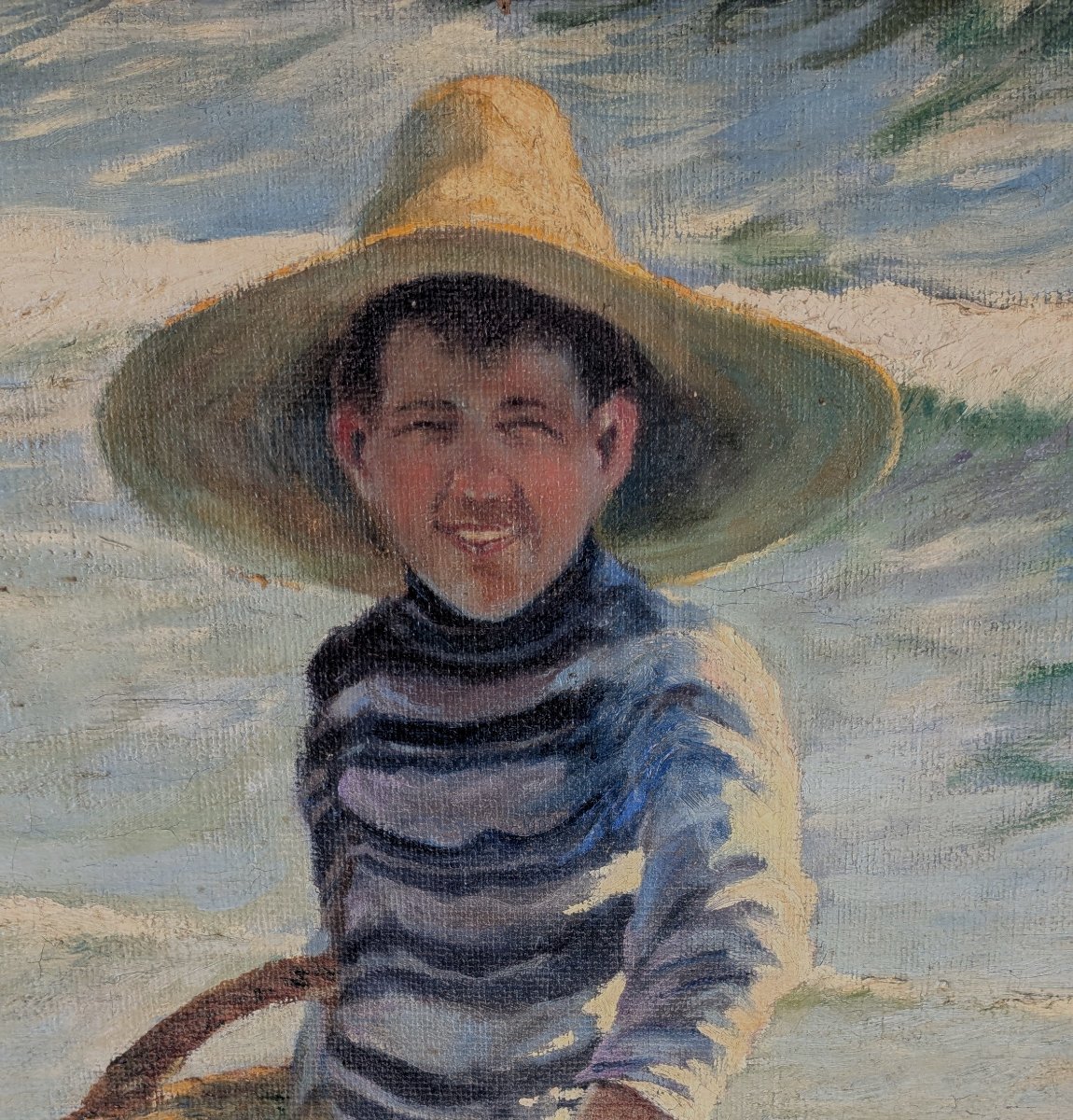 Goncal López Rancaño 1881 1957, école Valencienne Espagne,  Petit garçon sur la plage, 1914-photo-2
