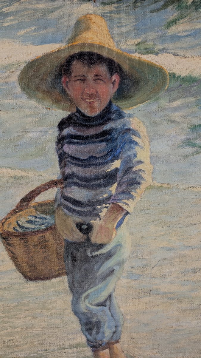  Goncal López Rancaño 1881 1957, école Valencienne Espagne,  Petit garçon sur la plage, 1914-photo-4