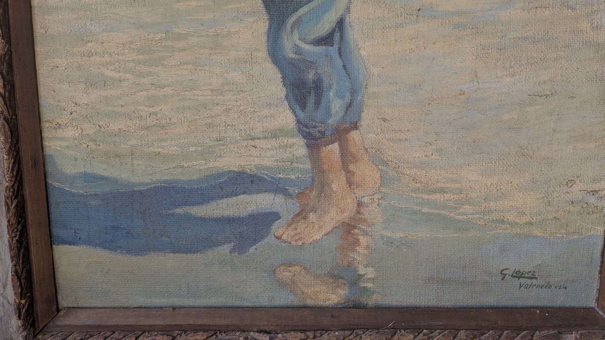  Goncal López Rancaño 1881 1957, école Valencienne Espagne,  Petit garçon sur la plage, 1914-photo-3