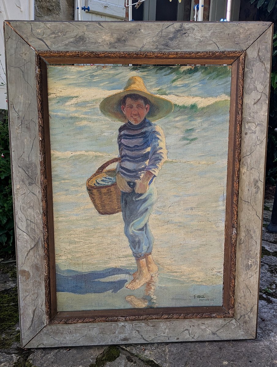  Goncal López Rancaño 1881 1957, école Valencienne Espagne,  Petit garçon sur la plage, 1914-photo-7