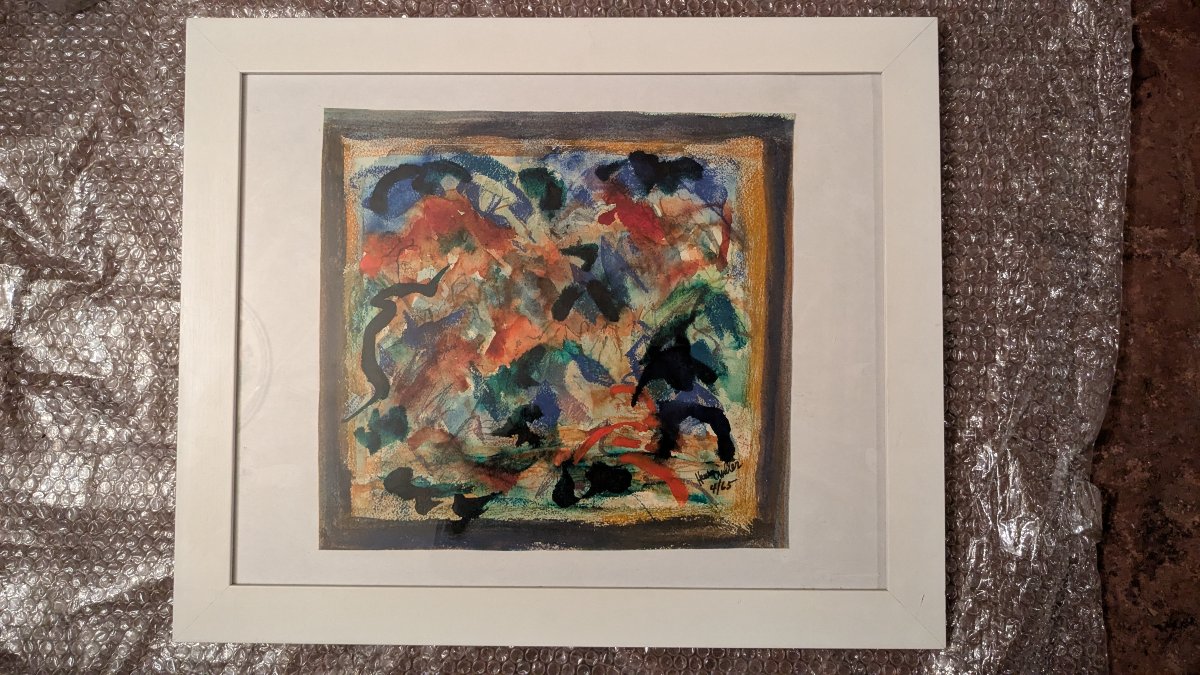Henry Miller, 1891 1980 écrivain, rare  gouache abstraite, daté 4-1965-photo-2