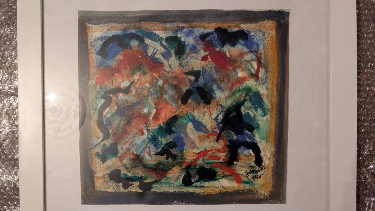 Henry Miller, 1891 1980 écrivain, rare  gouache abstraite, daté 4-1965-photo-3