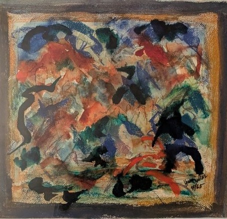 Henry Miller, 1891 1980 écrivain, rare  gouache abstraite, daté 4-1965