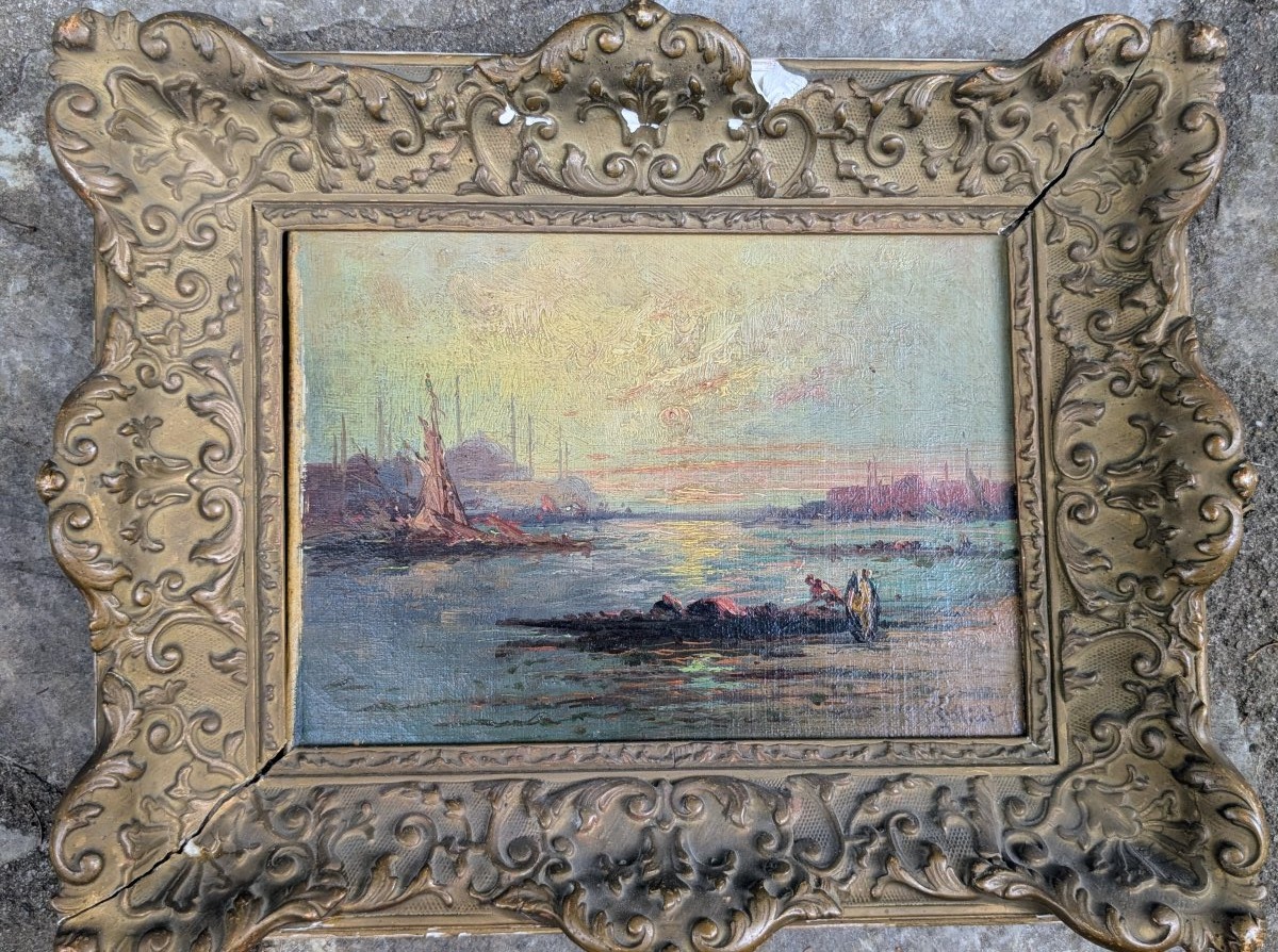  P. Gillini, 19th–20th Centuries, View Of Constantinople, Oil On Canvas, Italian-photo-4