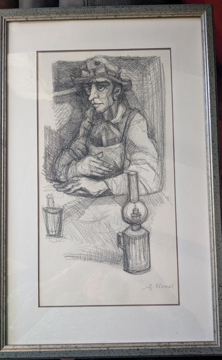 Jean Segalat 1926 1987 peintre de Decazeville , Aveyron   dessin au fusain-photo-2