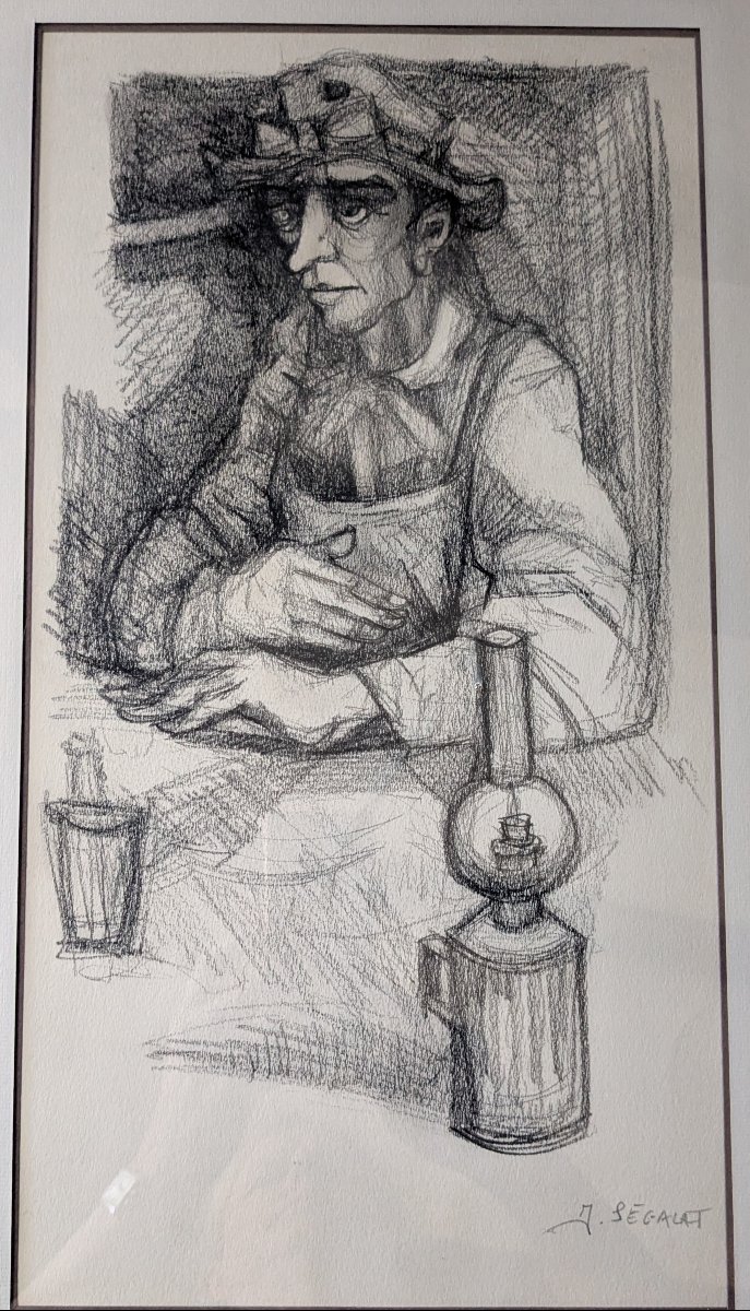 Jean Segalat 1926 1987 peintre de Decazeville , Aveyron   dessin au fusain