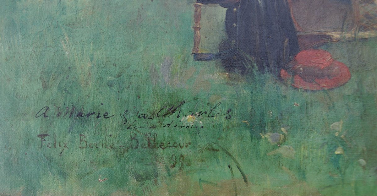 Félix G. Berne-Bellecour ( ?_  1905)  Petite Fille Jouant Avec Sa Poupée Dans Le Jardin-photo-1