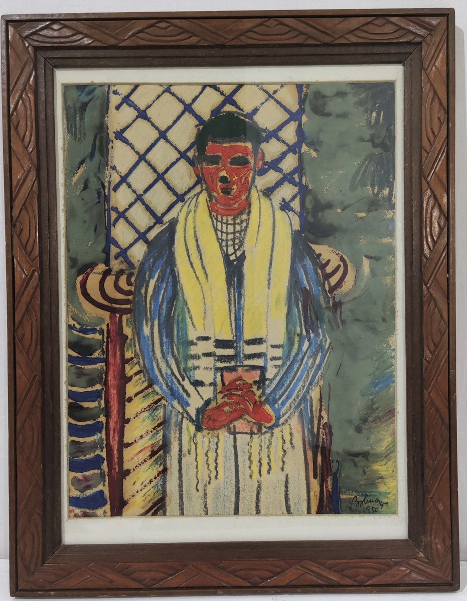 Ferenc Bolmányi, (1904-1990) Young Man With A Yellow Scarf, Hungarian Painter Dated 1950