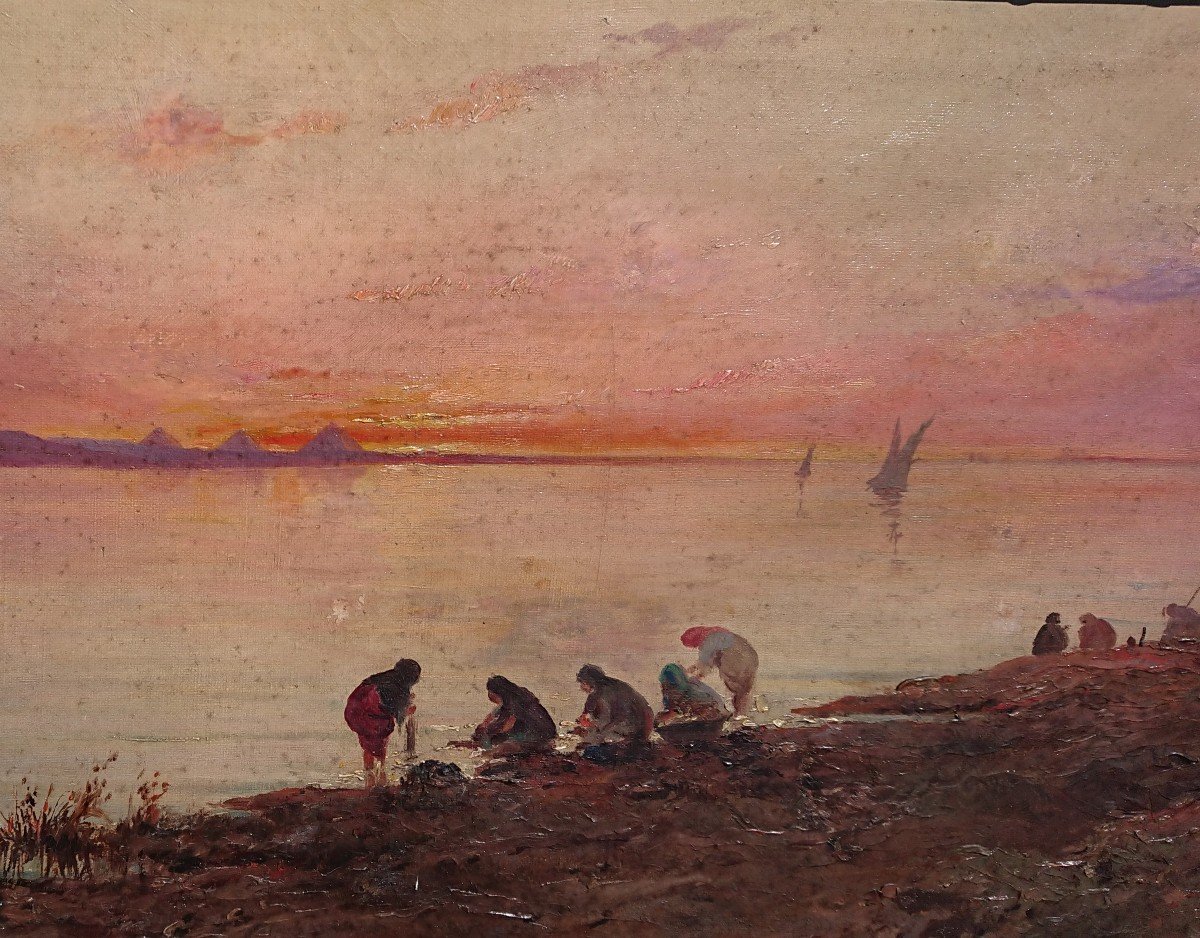 Nicola Forcella (1868-?) Washerwomen On The Banks Of The Nile In The Evening, Late 19th Italian-photo-2