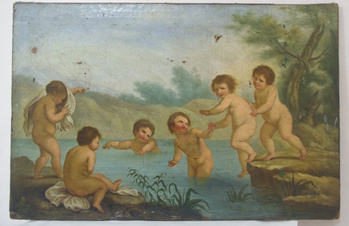Children's Bathing Games, French School Late 18th, Early 19th, To Restore-photo-1