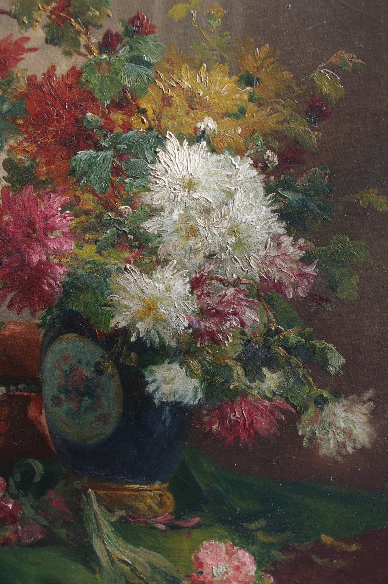 Beau Bouquet De Fleurs, Fin 19&agrave;me, Sign&eacute; , Huile Sur Toile -photo-3