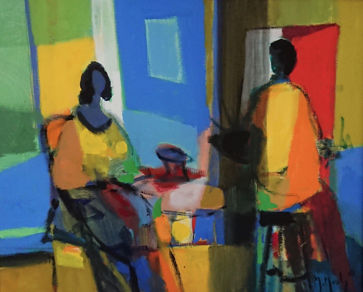 Marcel Mouly,(1918 2008)  Le Peintre Et Son Modèle, Huile Sur Toile