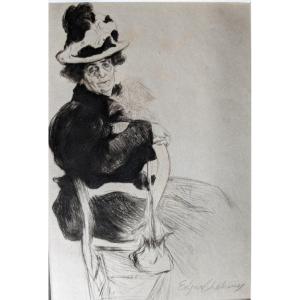 Edgar Chahine, 1874- 1947 Elegant Etching With A Hat