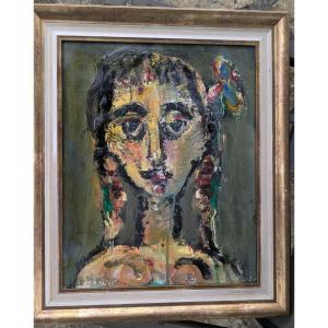 Adrien Seguin1926 2005, portrait de jeune fille, hst